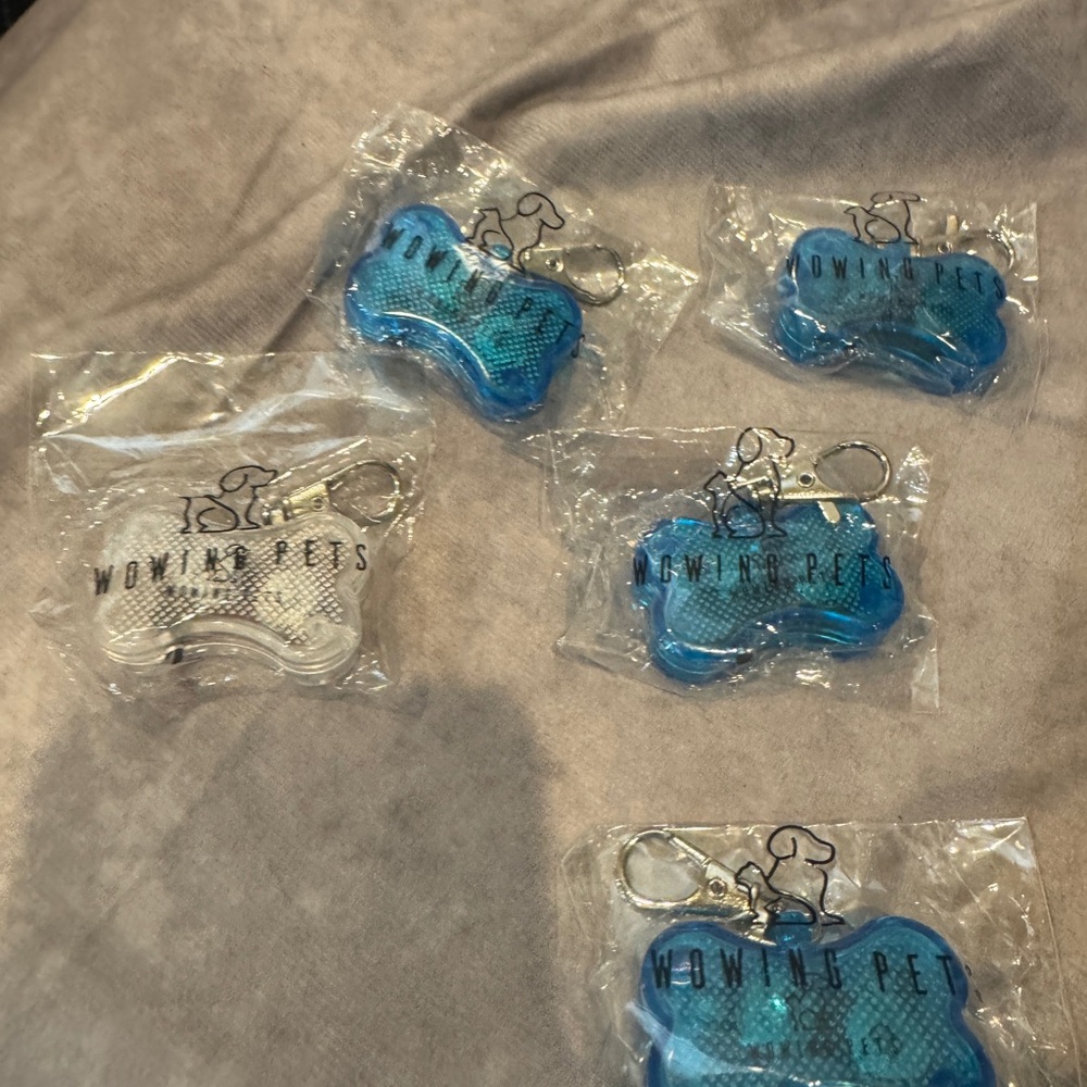 Blue and Silver LED Pet Tag shaped like dog bone lot‎